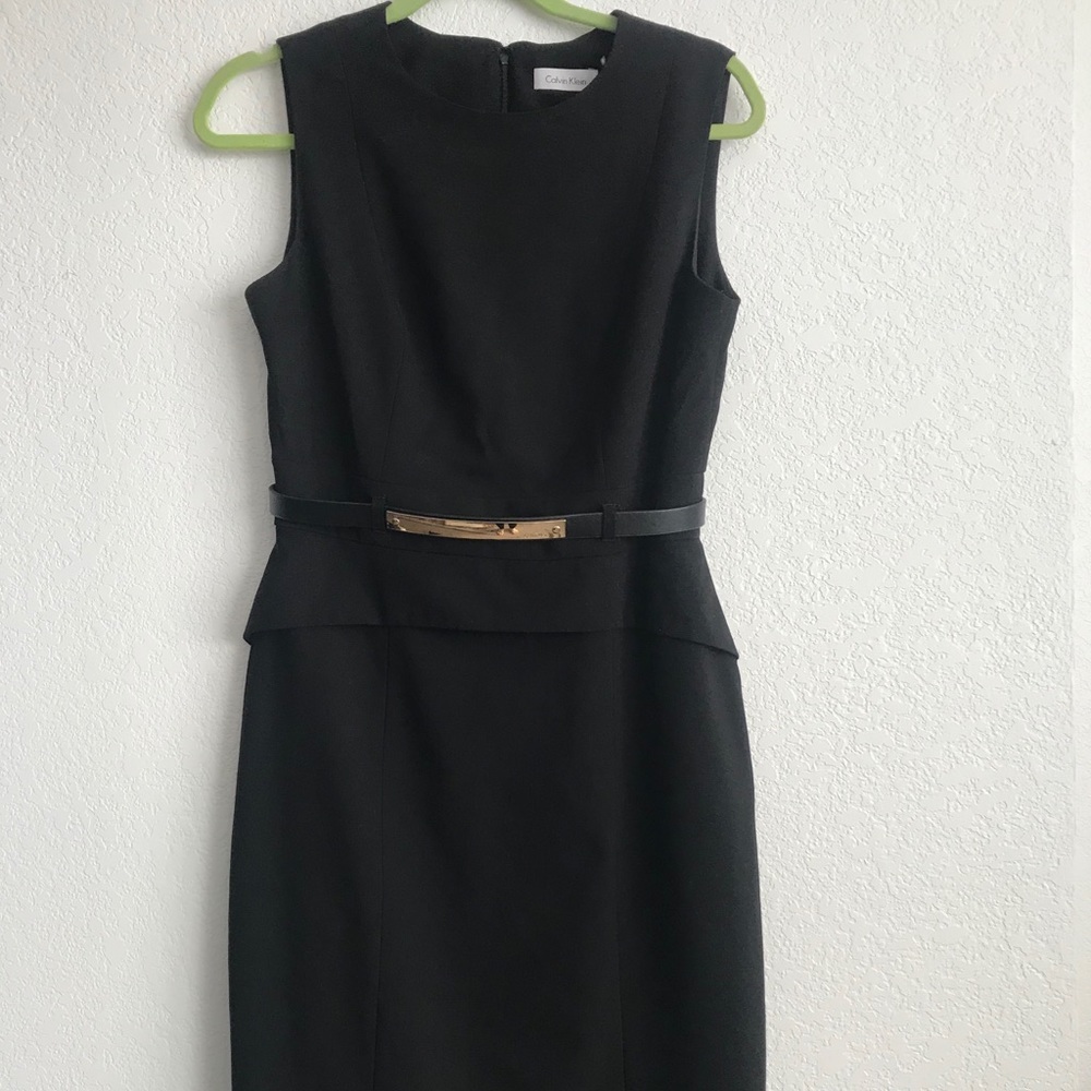 Calvin Klein black peplum belted midi dress, 6